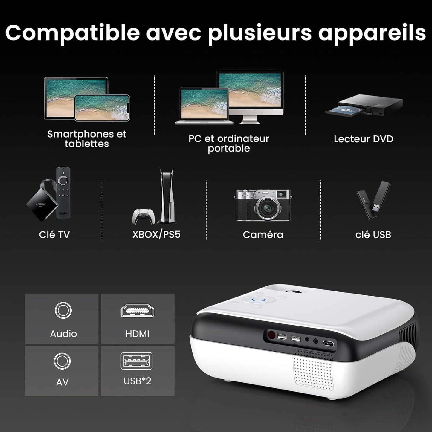 Beammify – Tragbarer Mini-Projektor mit 4K-Unterstützung, Android & Iphone für Heimkino und Reisen