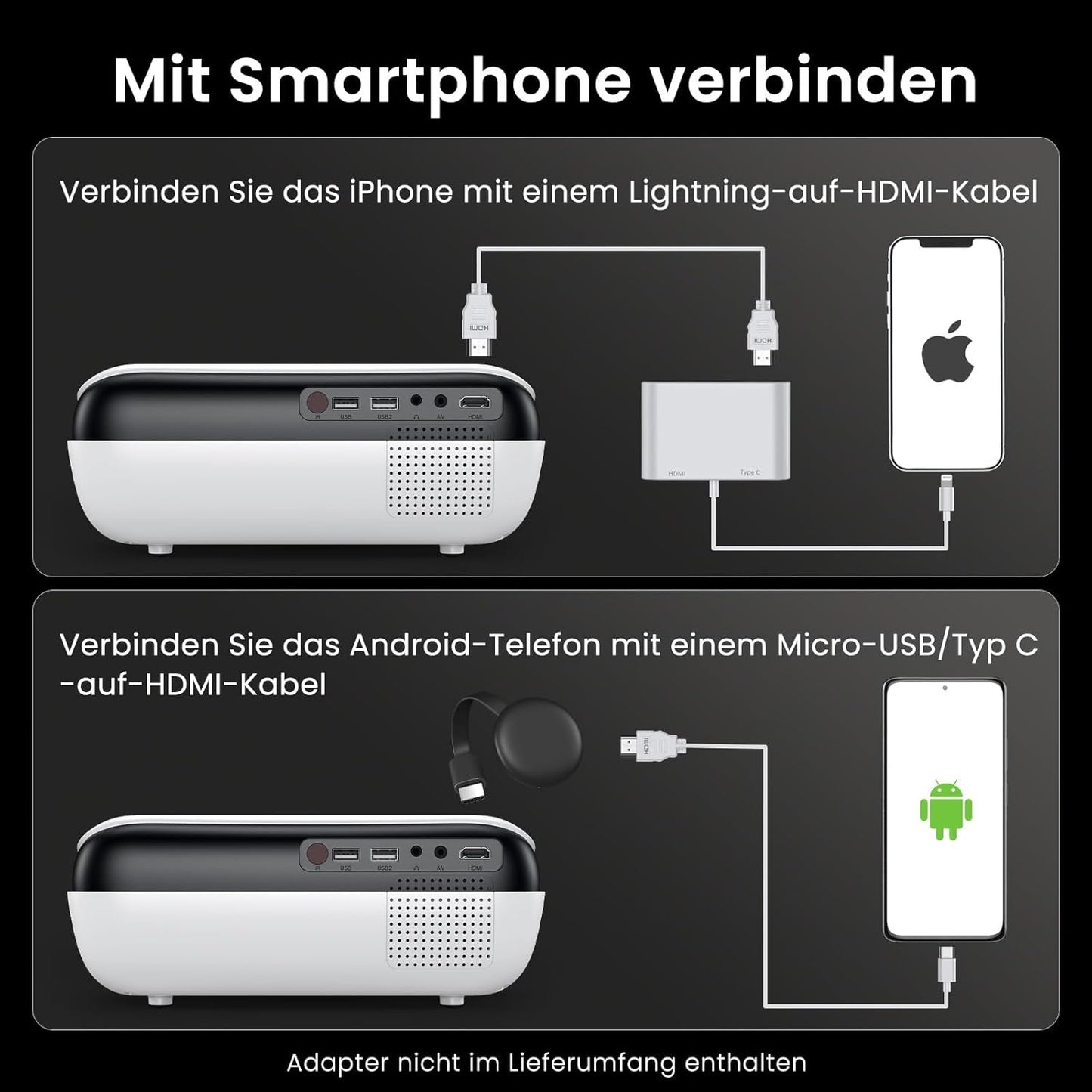 Beammify – Tragbarer Mini-Projektor mit 4K-Unterstützung, Android & Iphone für Heimkino und Reisen