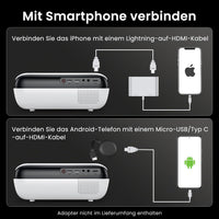 Beammify – Tragbarer Mini-Projektor mit 4K-Unterstützung, Android & Iphone für Heimkino und Reisen